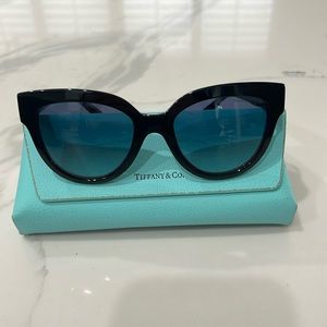 EUC Tiffany sunglasses with case.black with gold and teal detail.